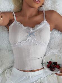 DAZY Top de camisola con parches de encaje y acolchado incorporado para mujeres en verano - Gris - Ver 7