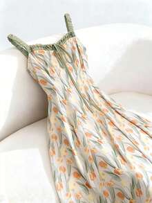 GlowEve Vestido con estampado de tulipanes, vestido de verano sin mangas con diseño floral artístico para vacaciones - Multicolor - Ver 1