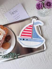 Joivida 1 pieza Servilletas de fiesta con forma única de velero, adecuadas para cumpleaños, fiestas de bebé, decoración festiva, apropiadas para pastelerías, cafeterías, restaurantes, Halloween, Navidad y suministros para fiestas - Tejido de color de forma especial de velero de dibujos animados - Ver 4