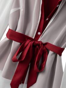 GlowEve CURVE Bộ đồ 2 món cỡ lớn gồm áo tay dài và quần ống rộng phối màu, áo kiểu đỏ tía, trang phục đỏ trắng, áo đỏ, bộ đồ đỏ cho nữ, bộ đồ màu đỏ sẫm cho nữ, quần ống rộng màu đỏ cho nữ. - Màu Đỏ Sâu - Xem 7