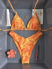 Swim Mod Women's Random Print Halter Metal Jewelry Bikini Set, Spring/Summer - Multicolor - View 1