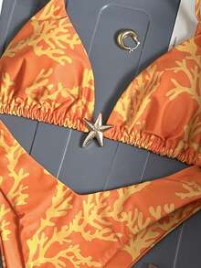 Swim Mod Women's Random Print Halter Metal Jewelry Bikini Set, Spring/Summer - Multicolor - View 5