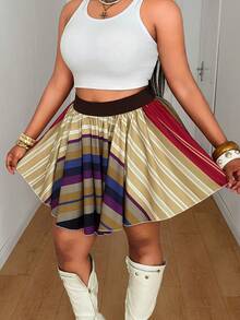 Maweii Plus Size Women's Sexy Vacation Multi-Color Super Short Flared Mini Skirt, Holiday & Street Chic - Multicolor - View 3