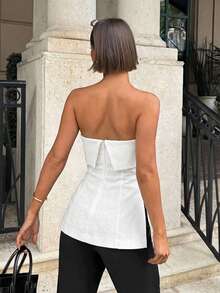 Siren Gaze Women's Fashionable Solid Color Basic Slit Bandeau Top,Summer Top - White - View 3