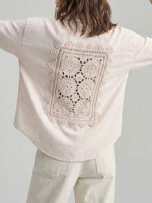 Ontre 女士浅杏色舒适柔软面料修身落肩长袖露背针织点缀时尚度假休闲低调复古高端邮轮装中东简约奢华感必备时尚商务休闲都市通勤高品质机场装四季百搭度假系列衬衫 - 淺粉色 - 查看 2