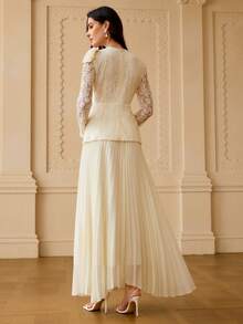 ZEYLAH Damen Spitze Patchwork Plissee Elegantes Taillenkeid für Partys - Aprikosenfarben - Übersicht 4