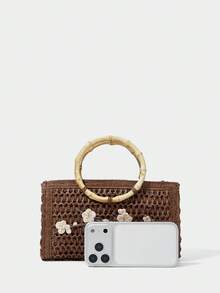 SHECARRY Bolso de tote casual bohemio con estampado floral para mujer - Café - Ver 4