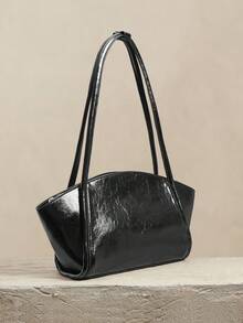 SHECARRY 女士单肩包，精致复古油蜡PU通勤手提包。 - 黑色 - 查看 2