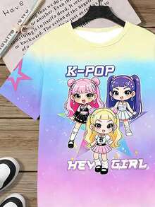 Sparklyn 少女团体图案印花短袖T恤，休闲舒适，适合春夏穿着，时尚百搭，是户外活动、野餐、街头摄影、居家、上学、节日庆典、送礼的理想之选。 - 彩色 - 查看 4
