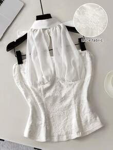 Airaco Women's Elegant Jacquard Backless Tie-Front Halter Top, Sexy Beach Vacation Style - White - View 1