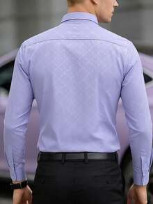 Manfinity Mode Men Button Down Long Sleeve Slim Fit Business Formal Dress Shirt, Business Casual Luxury Shirts, Fall - Mauve Purple - View 2