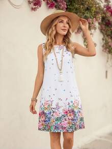 EMERY ROSE Women's Casual Commuting Floral Print Sleeveless Mid-Length Dress - Multicolor - View 3