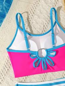 SHEIN Tween Girl Casual Backless Floral Cutout Design Camisole Tankini Set - Multicolor - View 5