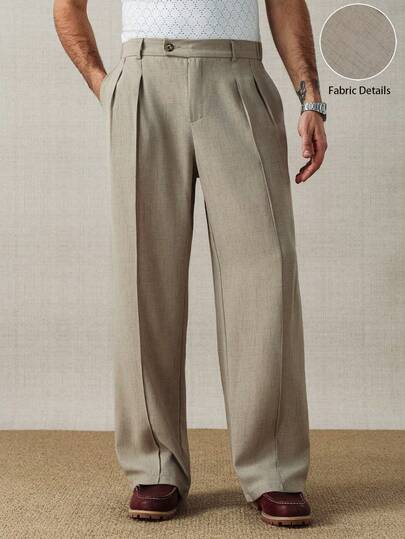 HUEFORM 男士复古质感面料宽松阔腿裤，垂坠感强，纯色带口袋，褶裥设计，宽松版型，适合父亲、丈夫、男友穿着，春季男士亚麻裤，夏季透气休闲裤