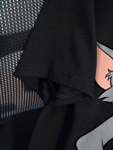 TOM & JERRY X SHEIN Buchstaben & Cartoon Grafik Lässig Loose Rundhals Kurzarm Damen T-Shirt für 2025 Neujahr, Sommer - Schwarz - Übersicht 5
