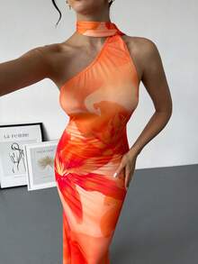 Rafferiza Đầm dài nữ thời trang, thanh lịch, gợi cảm, hở lưng, cổ yếm, bất đối xứng - Nhiều màu - Xem 6