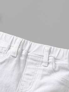 SHEIN Pantalón corto vaquero casual, suave y lindo con bordes deshilachados y desgarrados para bebé niño, para el verano - Blanco - Ver 3