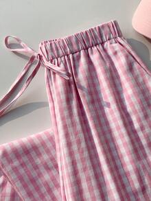 Comfortcana 女士撞色格纹休闲裤 - 粉色 - 查看 3