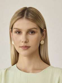 MOTF PREMIUM 欧美夸张冷风气质简约大方蛋白石耳环 女士高雅几何圆形百搭耳环 - 金色 - 查看 9