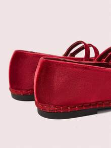 CUCCOO DOLLMOD Women's Shoes Classic Black Flower Embroidery Velvet Bow Flats Mary Jane - Red - View 4