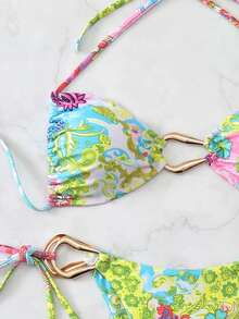 Swim Vcay 女士春假海滩装扮，露背系带性感镂空沙滩度假泳衣套装 - 彩色 - 查看 5