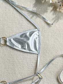 Swim SXY 1件银色露背系带性感泳衣 - 銀色 - 查看 5