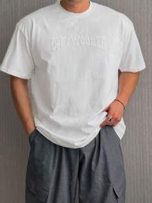 DAZY Men's Letter Embroidered Light Grey T-Shirt, Summer - Grey - View 3