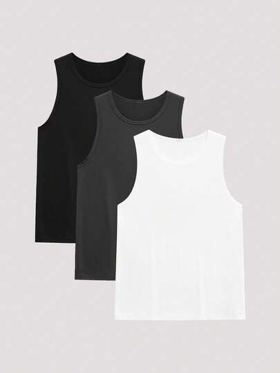 Open Phase 3件装男士纯色圆领无袖休闲针织背心