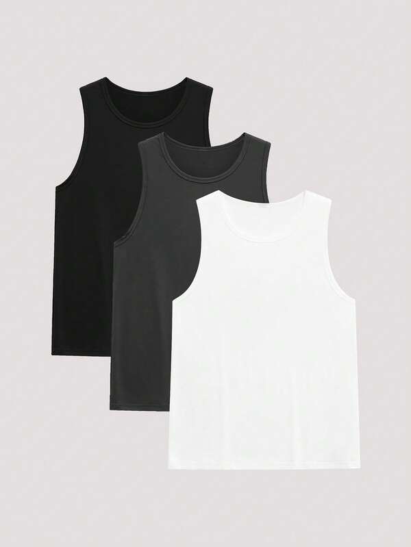 Open Phase 3件装男士纯色圆领无袖休闲针织背心