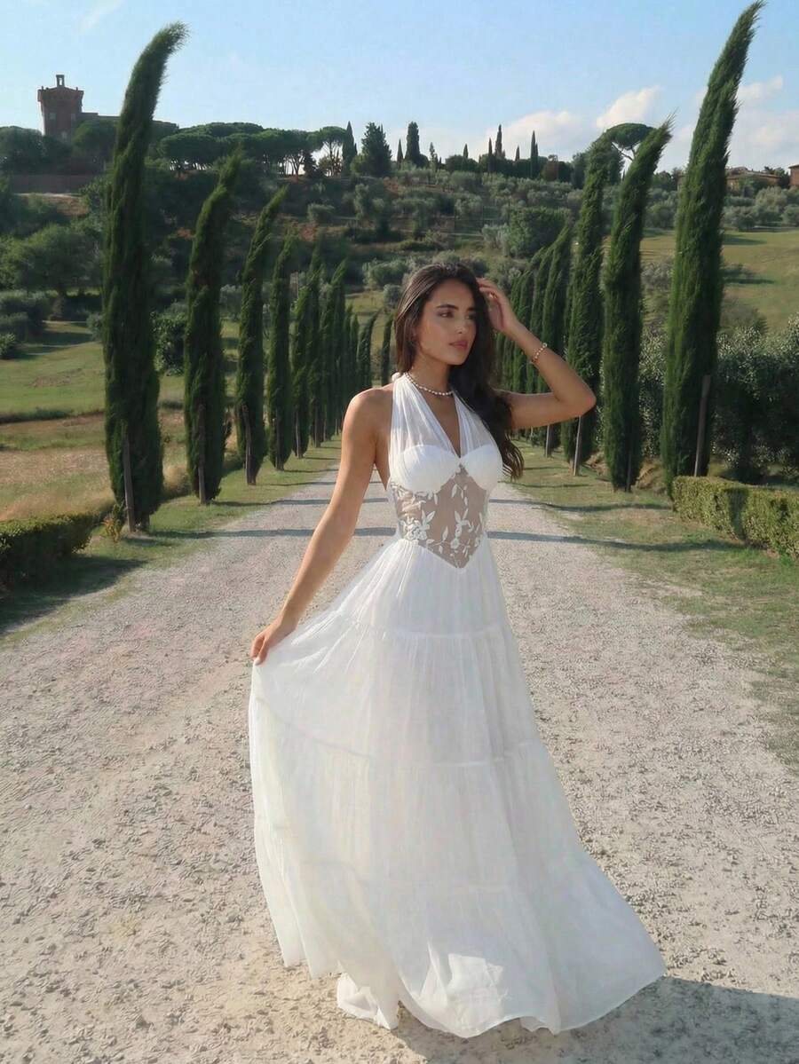 Aloruh Đầm thêu thanh lịch mới dành cho nữ/Đầm dài lãng mạn cho mùa cưới/Đầm xòe/Đầm cưới nhẹ nhàng/Trang phục dự tiệc trà/Đầm dự tiệc cùng bạn bè/Đầm sinh nhật