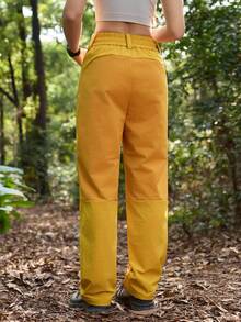 Exploreva 女士高腰口袋直筒宽松休闲百搭徒步裤 - 橘色 - 查看 3