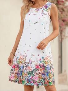 EMERY ROSE Women's Casual Commuting Floral Print Sleeveless Mid-Length Dress - Multicolor - View 1
