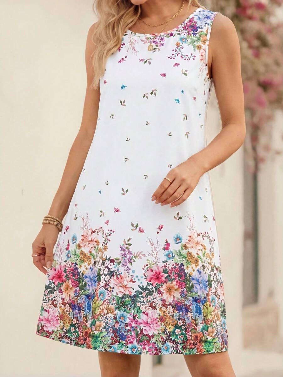 EMERY ROSE Women's Casual Commuting Floral Print Sleeveless Mid-Length Dress - Multicolor - View 1