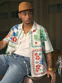 AXEPEAK Fashionable Street Style Floral Print Short Sleeve Shirt For Men - Multicolor - View 4