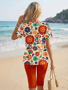 Sylviya 女士休闲简约碎花两件套，适合夏季穿着 - 彩色 - 查看 4