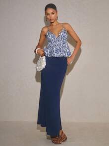 Poéselle Women's Plant Pattern Ruffle Hem Camisole And Fish Tail Midi Skirt Set - Multicolor - View 9