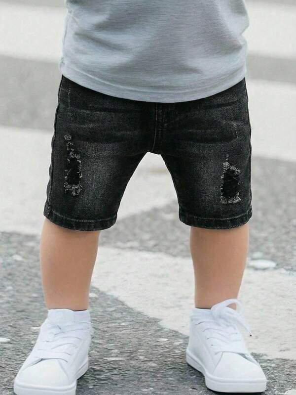 Bubblio Young Boy Distressed Street Cool Style Ripped Frayed Black Denim Elastic Skinny Jeans Shorts Spring Summer, For Kids Boy Spring/Summer Dailywear,Boys Streetwear,Beach Vacation For Boys,Boys Summer Boho,Casual For Boys,Graphic Short Boys,Toddler Shorts,4-Year-Old Boys Short,Summer Short,Casual Shorts
