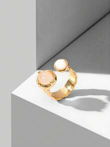 MOTF PREMIUM PRE18K GOLD-PLATED NATURAL PINK STONE TEXTURE RETRO NICHE RING - Yellow Gold - View 6
