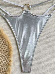 Swim SXY 1件银色露背系带性感泳衣 - 銀色 - 查看 6