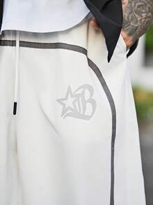 Devon Thys 男士撞色字母印花拉链阔腿裤，街头风格，秋季 - 白色 - 查看 3