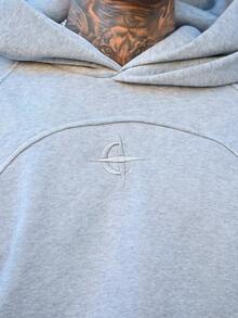 Devon Thys 男士休闲双层连帽拼接连帽衫 - 淺灰色 - 查看 3