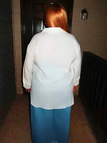 Enliva 大码女式纯色落肩口袋衬衫，适合苹果型和圆润身材 - 白色 - 查看 6