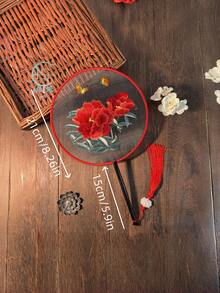 1把丝绸竹制双面苏州刺绣花卉圆扇古典舞蹈汉服婚礼家居装饰派对中国复古 - A - 查看 3