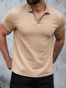 Manfinity CasualCool Men's Casual Versatile Short Sleeve Polo Shirt, Summer - Khaki - View 3