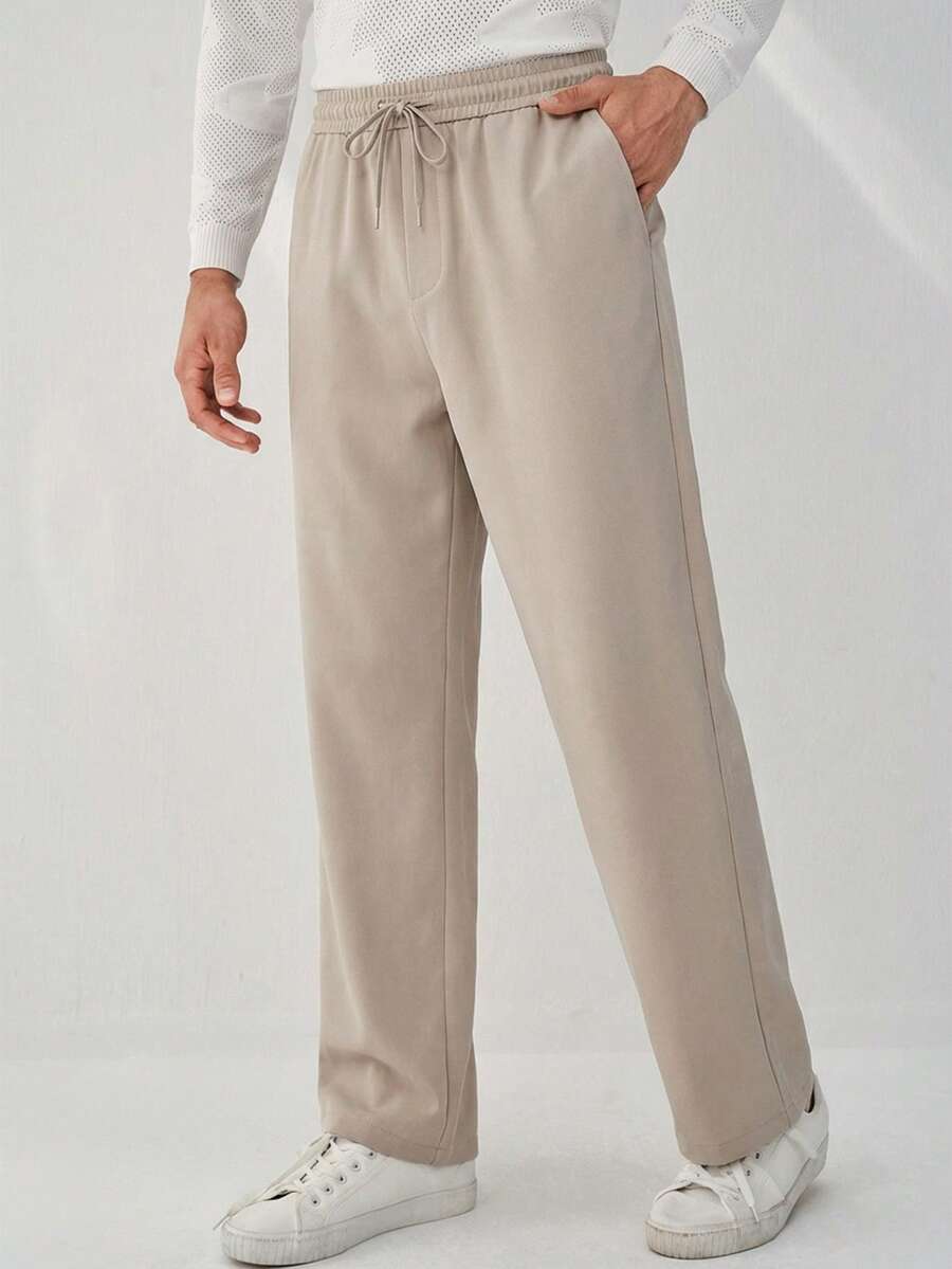 Men's Solid Drawstring Detailed Regular Fit Woven Good Quality Jogger Pants - Beige - View 1