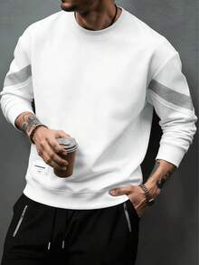 Conjunto de ropa deportiva de sudadera de cuello redondo de manga larga casual y versátil para hombres - Blanco - Ver 4