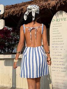 Muchica 蓝色条纹无袖连衣裙 - 藍白色 - 查看 3