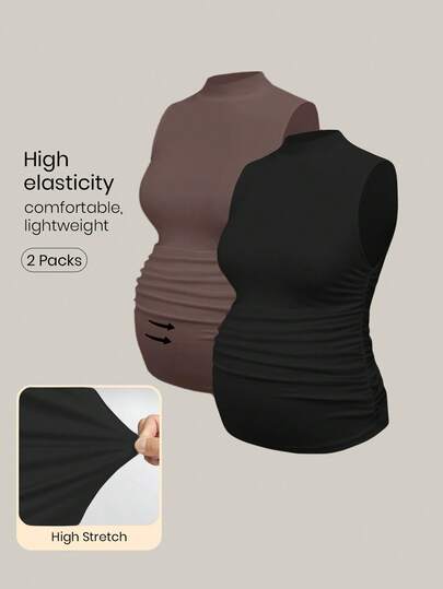 Modmama 2 chiếc áo tank top bầu không tay, màu trơn, thoải mái.