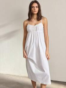 Ocili 100% Cotton Comfortable Casual Turndown Collar Button-Front Long Sleeve & Pants Women Pajama Set - White - View 5