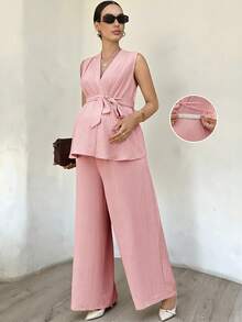 MaterniWear 孕妇纯色无袖裹身休闲两件套，夏季女装裤装上衣套装，女士正式套装，优雅裤装，女士套装，女士阔腿裤套装，女士办公室着装，女士两件套衬衫裤装，女士正式商务休闲套装，女士优雅套装，两件套裤装上衣，Zanzea 裤装和衬衫 Z65c7 代码，女士折扣服装，瑜伽连体裤套装，女士两件套孕妇套装，女士套装裤装上衣，商务休闲女士两件套裤装上衣套装，女士裤装套装 - 藕粉色 - 查看 9